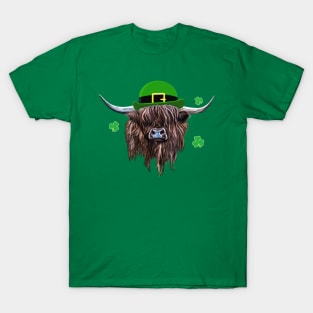 Scottish Highland Cow St Patrick's Day Derby Hat T-Shirt